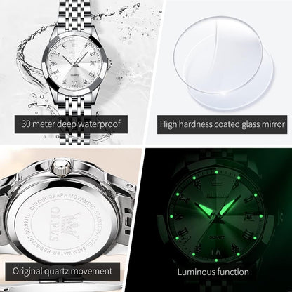 Couple Watch His and Her Set Watches Business Analog Quartz Men and Women Watches Stainless Steel Waterproof Luminous Date Wrist Watch