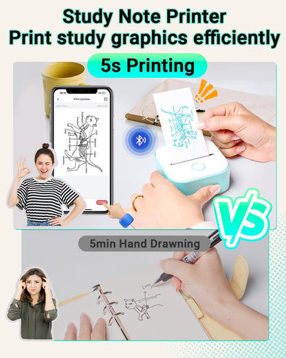 Print Pods Mini Printer and Storage Case - T02 Sticker Printer Portable Thermal Inkless Sticker Maker Machine