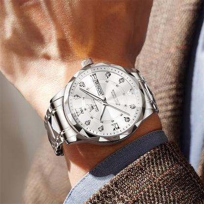 Watches for Men Luxury Diamond Casual Large Dial Watches Stainless Steel Waterproof Business Dress Analog Luminous Date Mens Watches