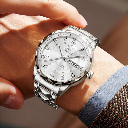 Watches for Men Luxury Diamond Casual Large Dial Watches Stainless Steel Waterproof Business Dress Analog Luminous Date Mens Watches