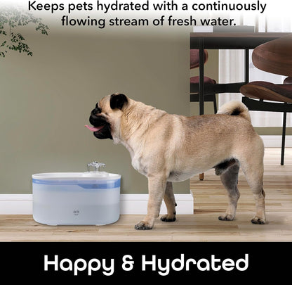 Petconnect 2.6L Smart Pet Water Fountain, Automatic Filtered Water Bowl for Cats and Dogs, Wi-Fi Controlled, Alexa & Google Home Compatible, Clean and Fill Alerts, White