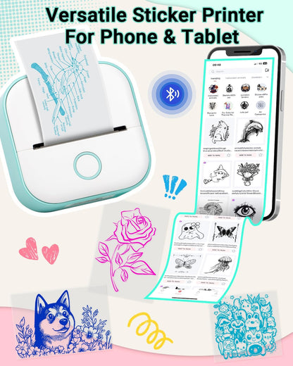 Print Pods Mini Printer and Storage Case - T02 Sticker Printer Portable Thermal Inkless Sticker Maker Machine