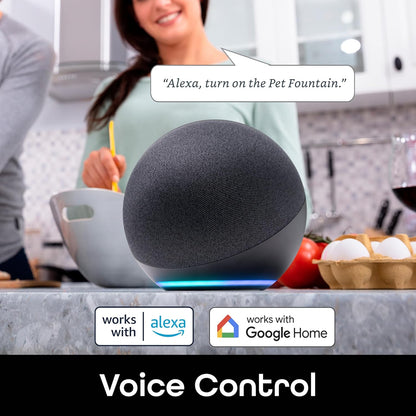 Petconnect 2.6L Smart Pet Water Fountain, Automatic Filtered Water Bowl for Cats and Dogs, Wi-Fi Controlled, Alexa & Google Home Compatible, Clean and Fill Alerts, White