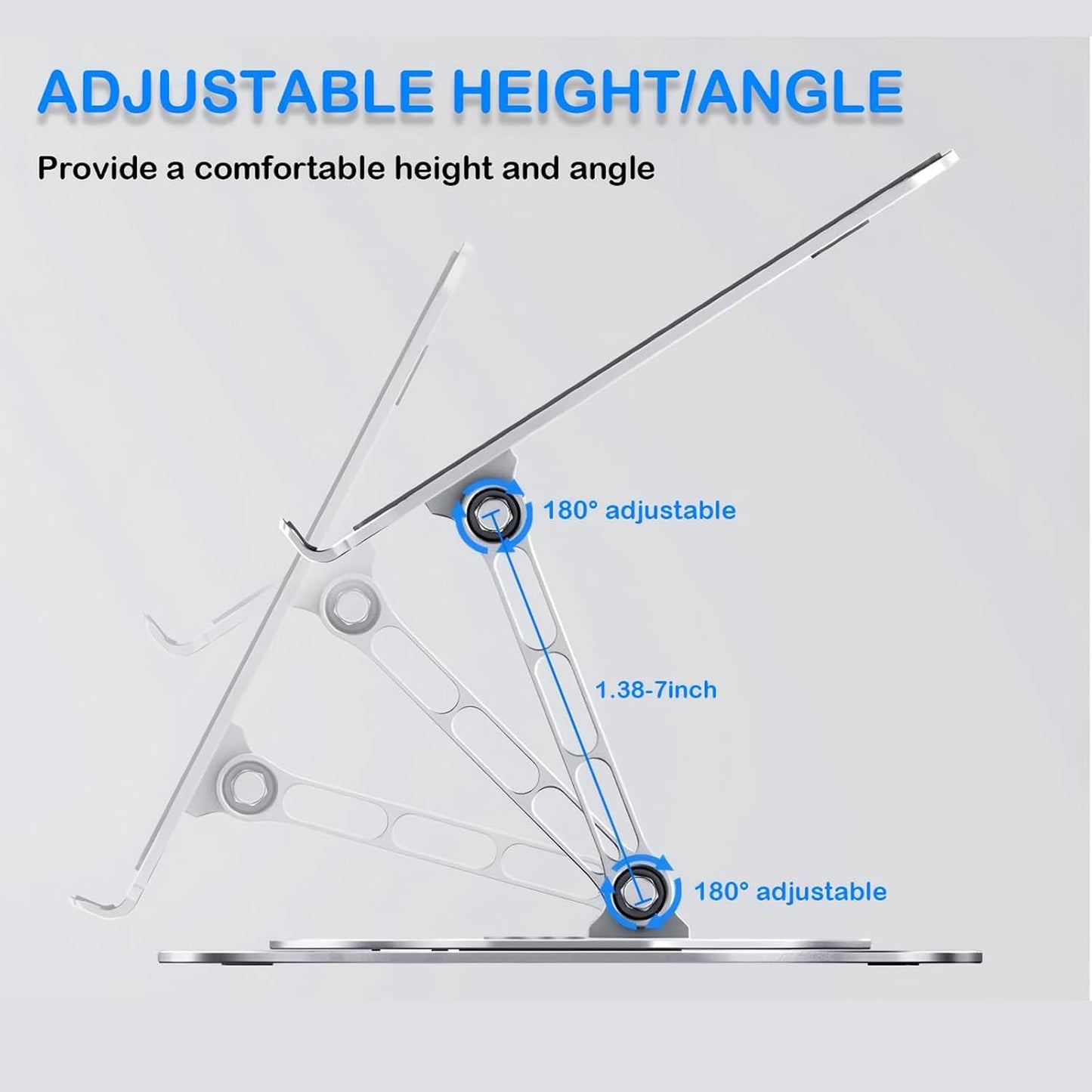 360° Rotating Adjustable Laptop Stand with Cooling Fan, Foldable Dual-Bar Support Height Tilt Angle Cooling Laptop Stand for Desk Pad Laptop Riser Heat Dissipation Stand Fit 10-17.3" Device