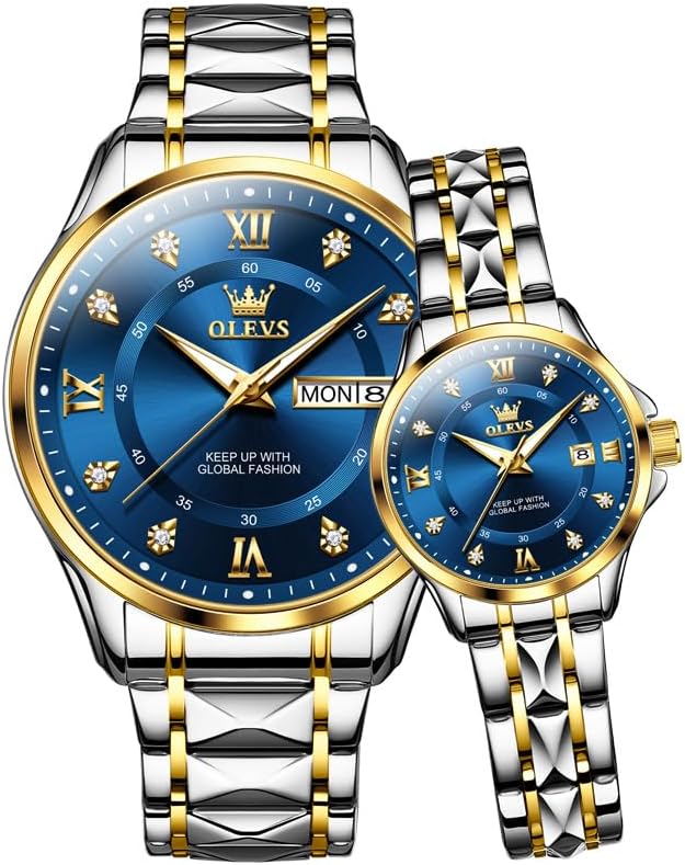 Couple Watch His and Her Set Watches Business Analog Quartz Men and Women Watches Stainless Steel Waterproof Luminous Date Wrist Watch