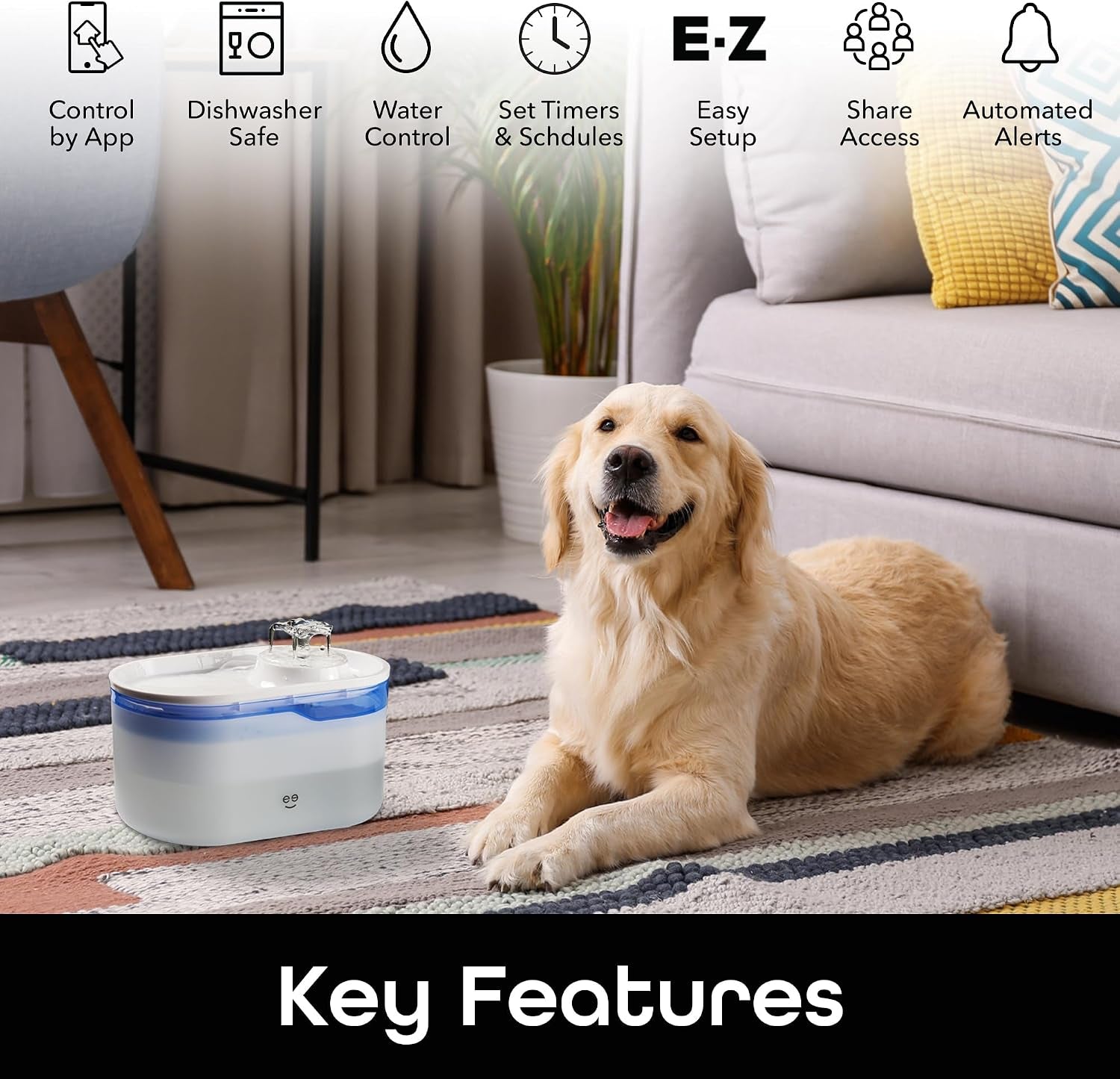 Petconnect 2.6L Smart Pet Water Fountain, Automatic Filtered Water Bowl for Cats and Dogs, Wi-Fi Controlled, Alexa & Google Home Compatible, Clean and Fill Alerts, White