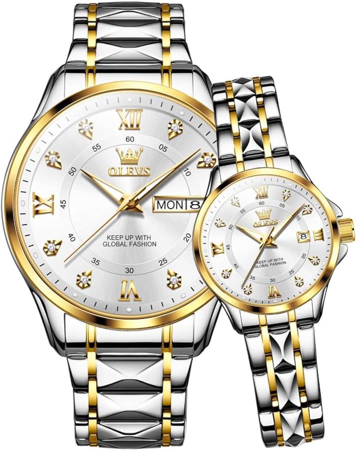 Couple Watch His and Her Set Watches Business Analog Quartz Men and Women Watches Stainless Steel Waterproof Luminous Date Wrist Watch