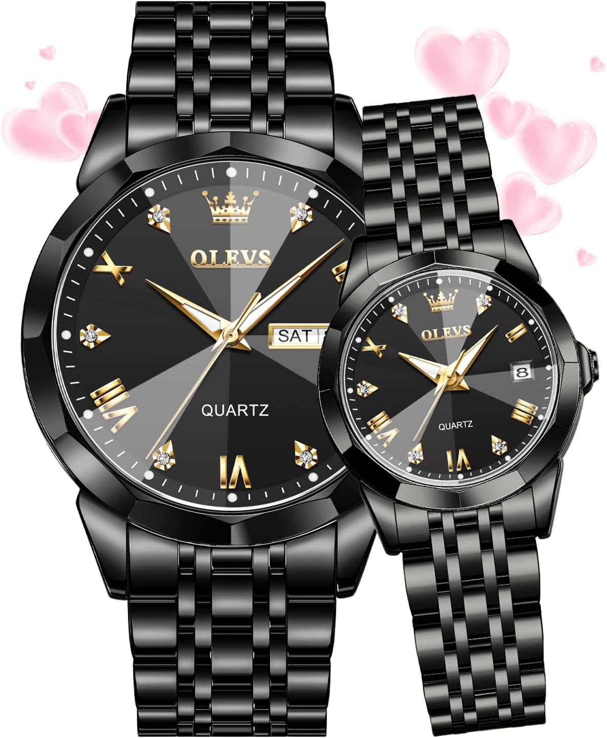 Couple Watch His and Her Set Watches Business Analog Quartz Men and Women Watches Stainless Steel Waterproof Luminous Date Wrist Watch