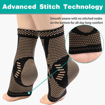 Ankle Brace for Women & Men, Ankle Compression Sleeve Support Copper Infused Ankle Brace for Sprained Ankle, Plantar Fasciitis Sports, Achilles Tendonitis Pain Relief, Copper Black, M