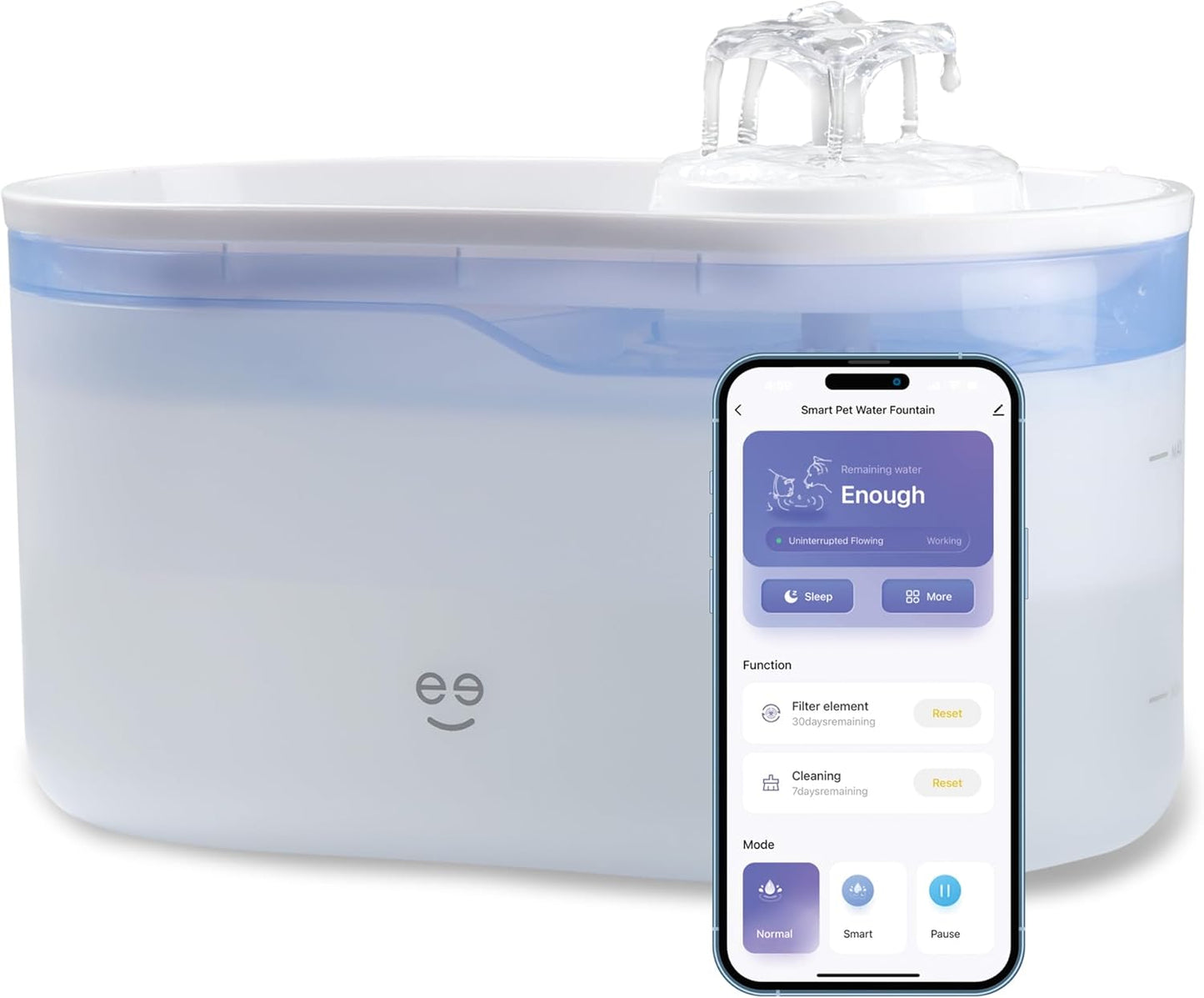 Petconnect 2.6L Smart Pet Water Fountain, Automatic Filtered Water Bowl for Cats and Dogs, Wi-Fi Controlled, Alexa & Google Home Compatible, Clean and Fill Alerts, White
