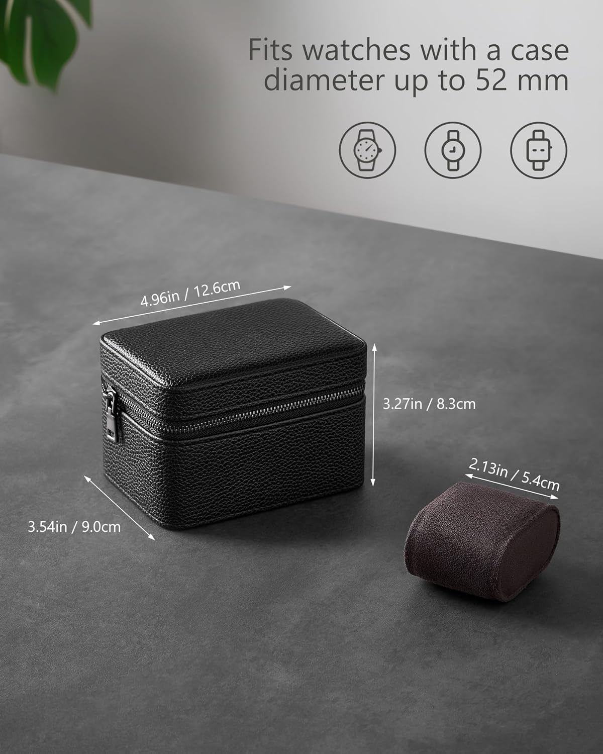 2-Slot Watch Travel Case for Men, PU Leather Portable Watch Holder, Compact Small Carrying Storage Box for Luxury Watches & Smartwatches with Jewelry Compartment, Fathers Day Gift -Black