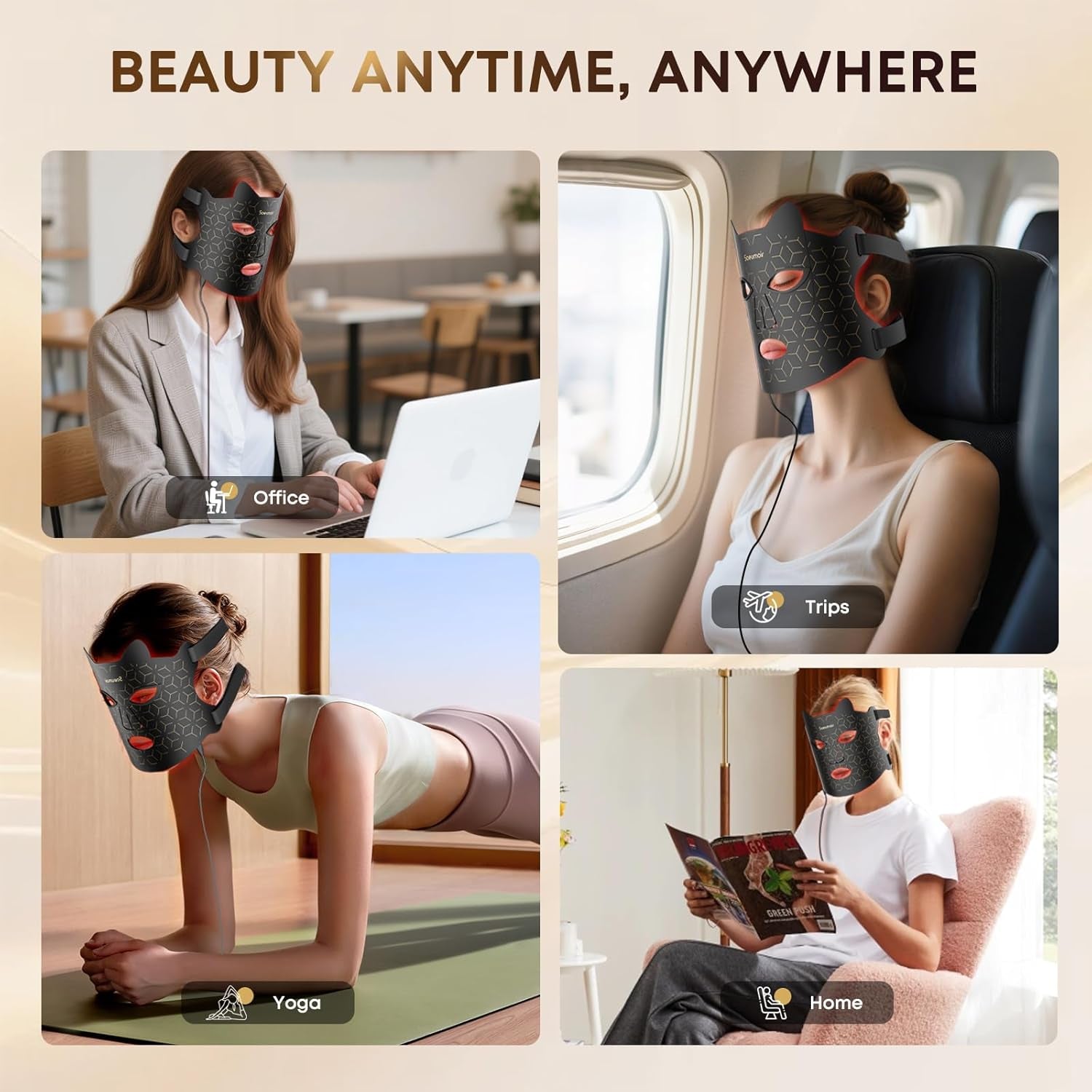 Red Light Therapy Mask for Face, LED Face Mask Light Therapy with Near-Infrared 850Nm, Red Light Mask, USB C Rechargeable Mask for Home Working Travel Yoga