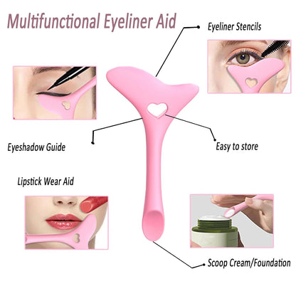 3PCS Eyeliner Stencils Mascara Shield Silicone Eyeliner Applicator Tool Multifunctional Makeup Tool Eyeshadow Lipstick Mascara Eyeliner Guide Wing Eyeliner Tool for Beginners(Pink)