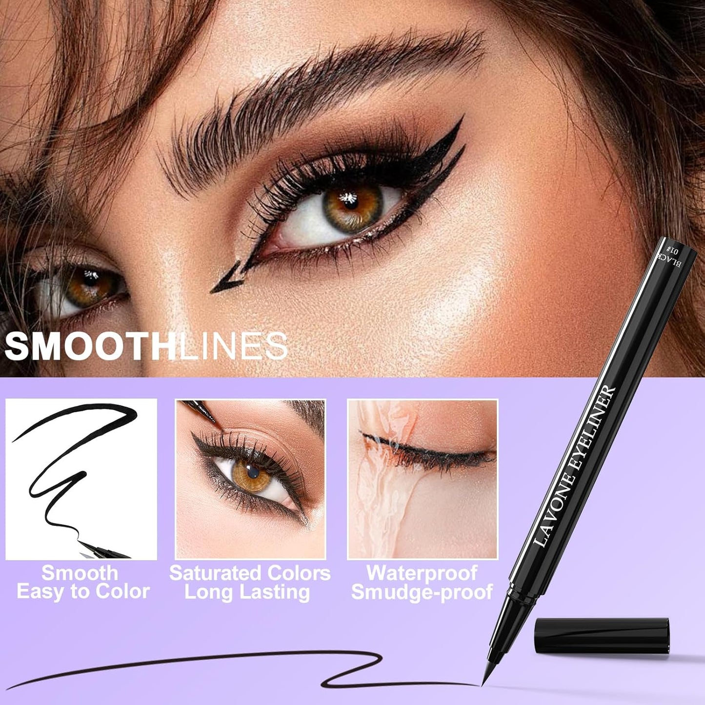 Eyeliner Set - Waterproof Makeup Kit with Liquid Eye Liner Pencil, Gel Eyeliner and Angled Eye Liner Brush, Waterproof, Smudge Resistant, Long Lasting Formula - Black