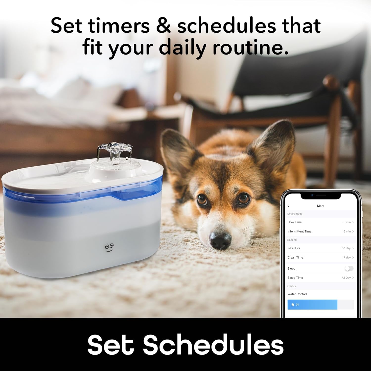 Petconnect 2.6L Smart Pet Water Fountain, Automatic Filtered Water Bowl for Cats and Dogs, Wi-Fi Controlled, Alexa & Google Home Compatible, Clean and Fill Alerts, White