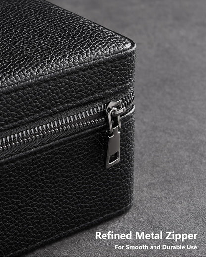 2-Slot Watch Travel Case for Men, PU Leather Portable Watch Holder, Compact Small Carrying Storage Box for Luxury Watches & Smartwatches with Jewelry Compartment, Fathers Day Gift -Black