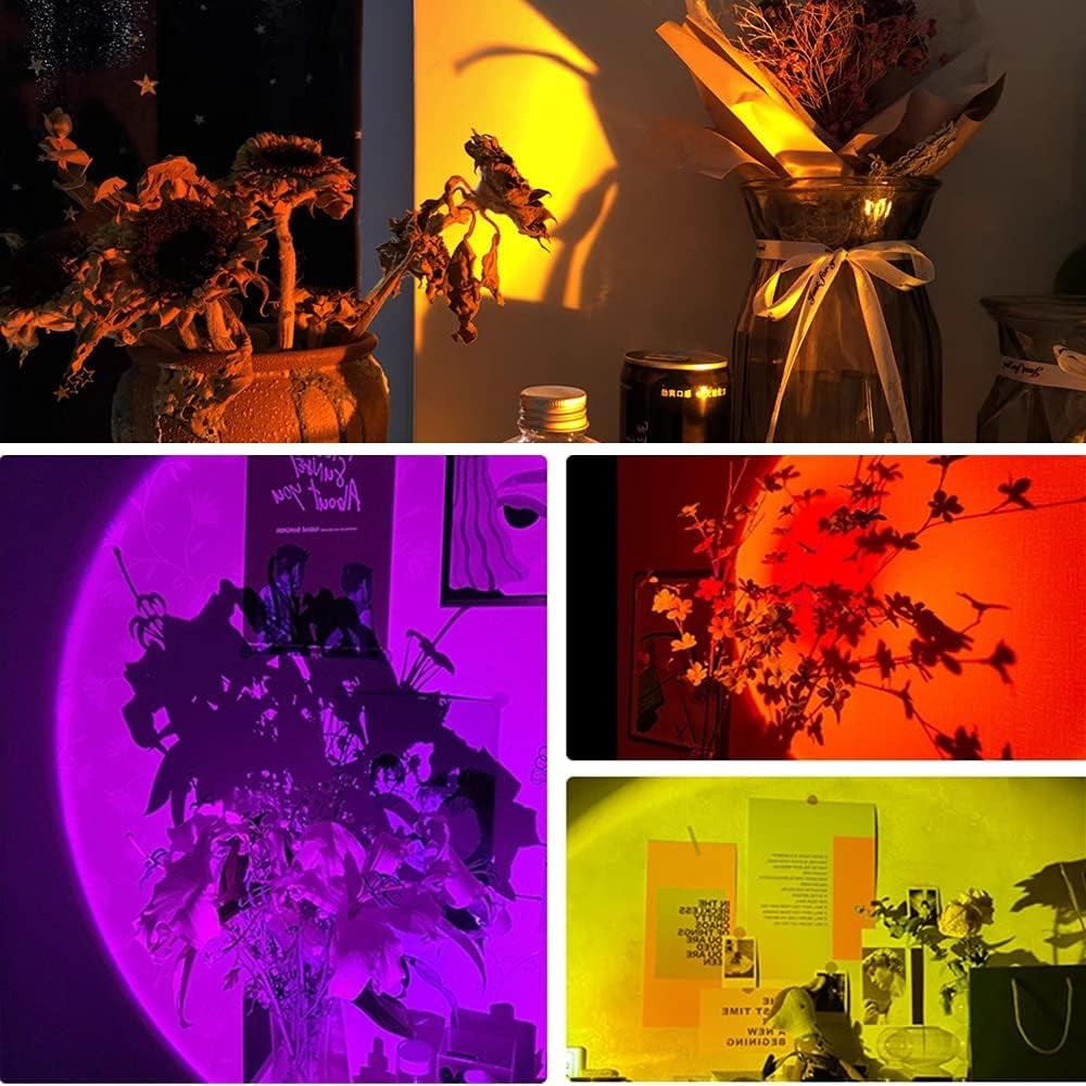 Sunset Lamp Projector Rainbow Projection Lamp Romantic Led Sunset Projection Light for Party Photo Vlog Background Bedroom (16 Colors)