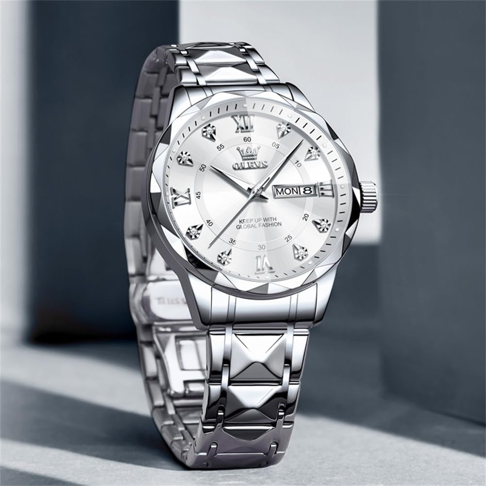 Watches for Men Luxury Diamond Casual Large Dial Watches Stainless Steel Waterproof Business Dress Analog Luminous Date Mens Watches