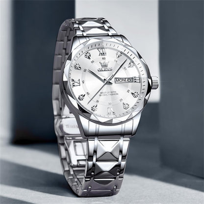 Watches for Men Luxury Diamond Casual Large Dial Watches Stainless Steel Waterproof Business Dress Analog Luminous Date Mens Watches